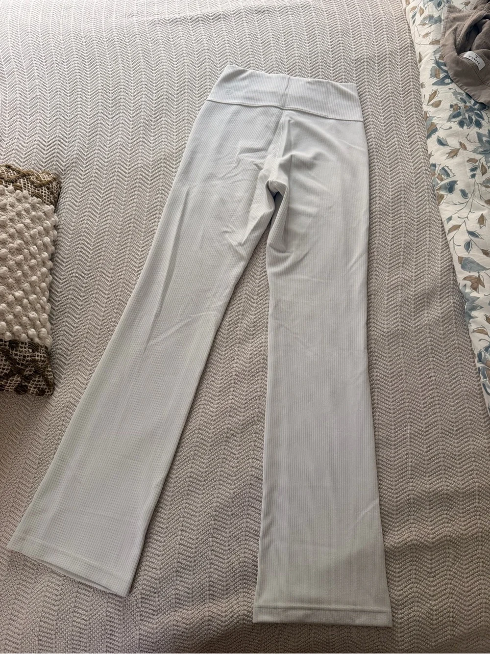 Lululemon ribbed softstreme cream ribbed flare pant in a size 4